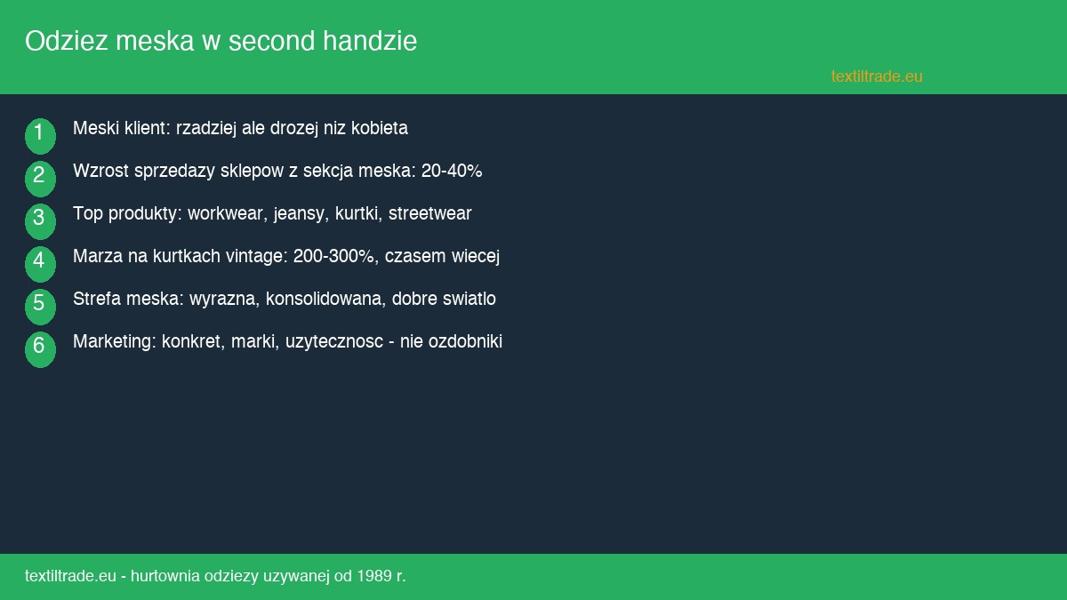 Odziez meska w second handzie - jak dotrzec do trudnego klienta i zbudowac sprzedaz - infografika